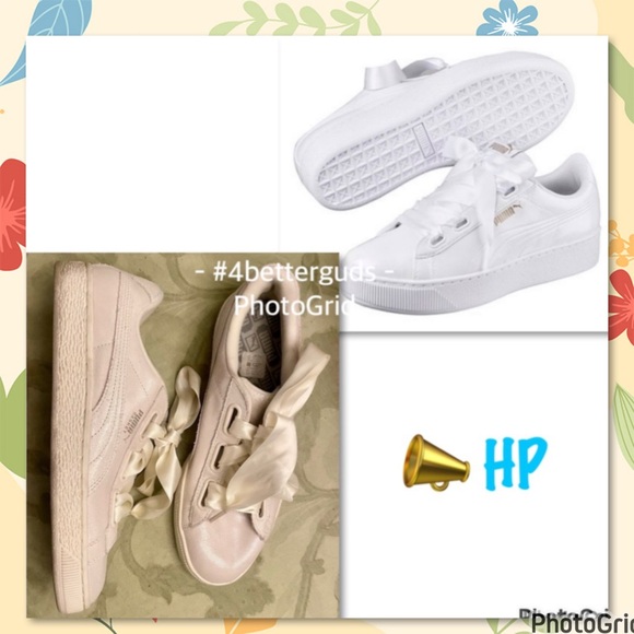 Puma Basket Heart NS Metallic Shimmer Leather Silver Details XL Ribbon Laces 9 - Picture 1 of 16